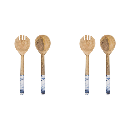 2x 2pc Ladelle Blue Lagoon Premium Mango Wood Spoon/Fork Salad Servers Set