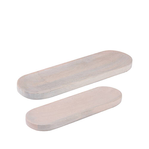 2pc Ladelle Hampton Wooden Oval Food Serving Tray Multi-Purpose Platter Set