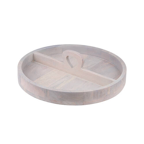 Ladelle Hampton Lazy Susan Wooden Serving Tray w/ Handle Round Platter