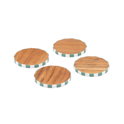 4pc Ladelle Panama Stripe Wooden Drink/Beverage Coaster Reusable Table Protector
