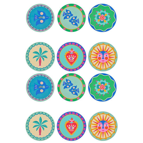 2x 6pc Annabel Trends Cork Backed Coasters Set W/ 6 Unique Designs 10cm Fiesta