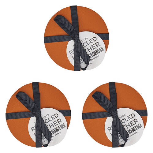12pc Annabel Trends Coaster Set Round Recycled Leather 10x10cm - Tan