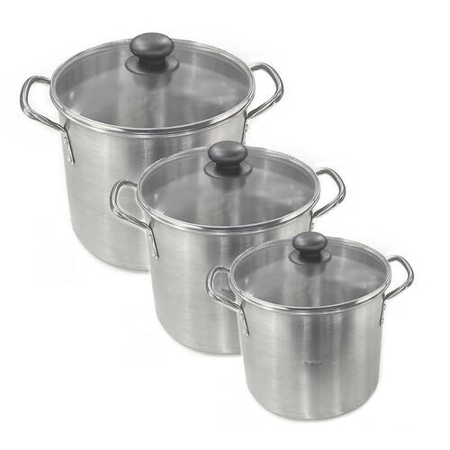 3pc Stainless Steel 7.6/11.4/15.2L Stockpot  Set w/Lid