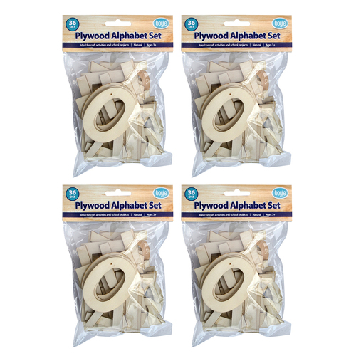 4x 36pc Boyle 7.5cm Plywood Alphabet Letter Set - Natural