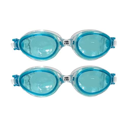 2PK Land & Sea Sports Universal Fit Silicone Anti-Fog Swim Goggles Aqua