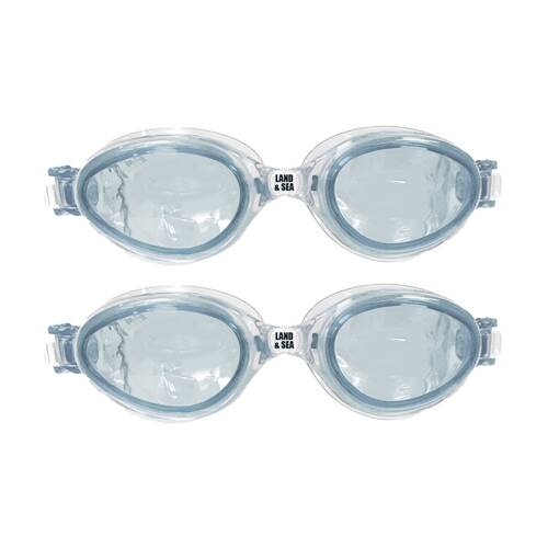 2PK Land & Sea Sports Universal Fit Silicone Anti-Fog Swim Goggles Clear