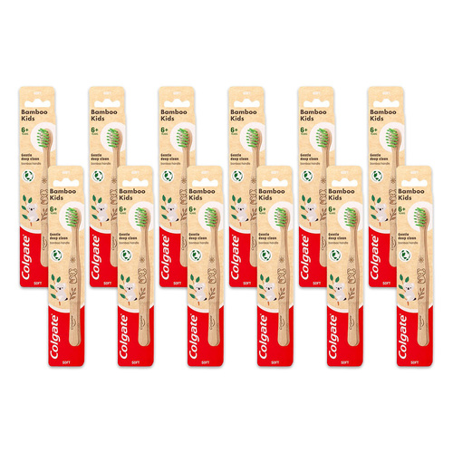 12PK Colgate Toothbrush Bamboo Kids Gentle Deep Clean 6y+