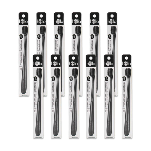 12PK Hello Charcoal Toothbrush Soft Bristles Oral Care Black