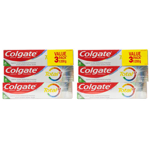 2x 3pc Colgate 200g Toothpaste Total 12 Advanced Clean