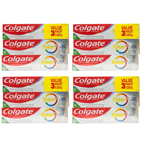 4x 3pc Colgate 200g Toothpaste Total 12 Advanced Clean