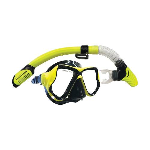 Land & Sea Sports Ningaloo Silicone Snorkelling Mask Set W/ Goggles Yellow