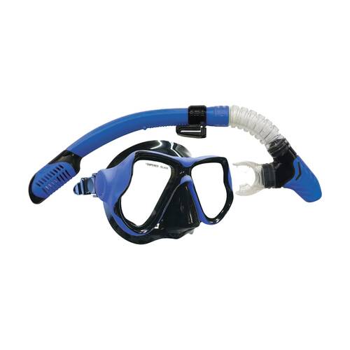 Land & Sea Sports Ningaloo Silicone Snorkelling Mask Set W/ Goggles Blue