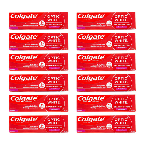 12PK Colgate 100g Toothpaste Optic White Stain Fighter Enamel Care Gentle Mint