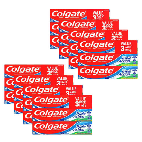 8x 3pc Colgate Triple Action Fluoride Toothpaste 165g Dental Care Original Mint