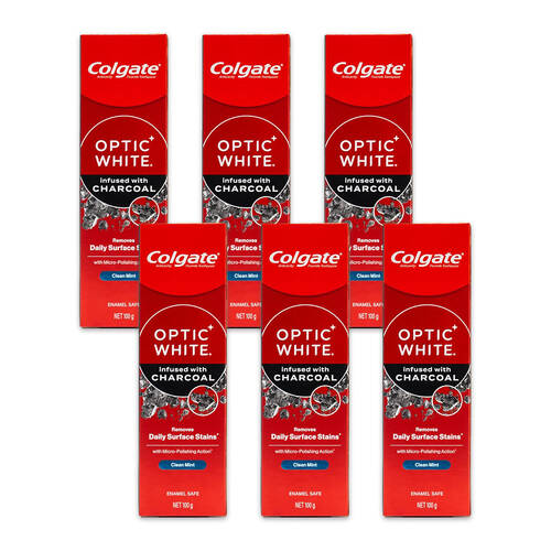 6PK Colgate Optic White Infused w/ Charcoal Clean Mint 100g Toothpaste