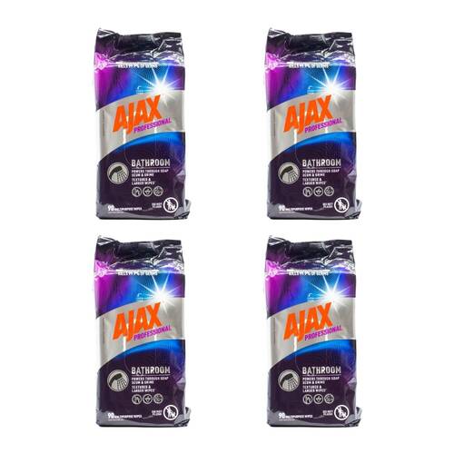 4x 90pc Ajax Bathroom Wipes Professional Soap Scum/Grime Remover