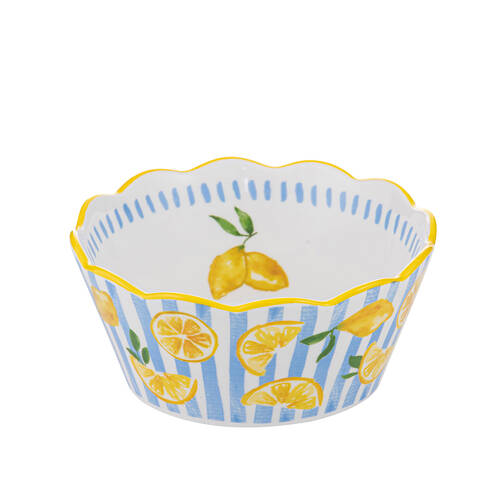 Ladelle Capri Lemon Scallop Ceramic Bowl Reusable Food Serving Dish