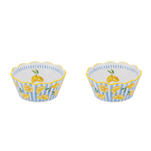 2PK Ladelle Capri Lemon Scallop Ceramic Bowl Reusable Food Serving Dish