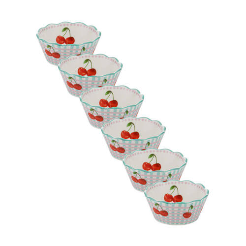 6PK Ladelle Capri Cherry Ceramic Scallop Serving Bowl Kitchen/Table Decor Round