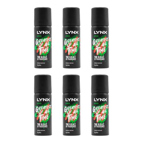 6PK Lynx 50ml Men Deodorant Body Spray Africa Greatest of All Time Mini