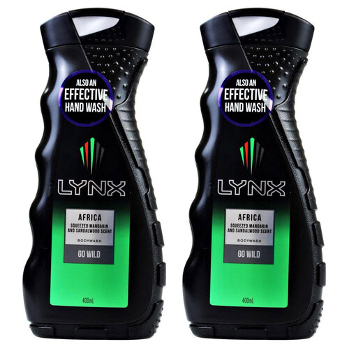 2PK Lynx 400ml Bodywash Africa Squeezed Mandarin & Sandalwood Scent