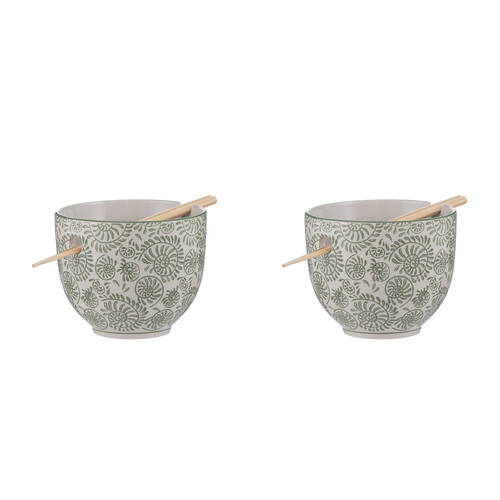 2PK Ladelle Nara Leaf Noodle Bowl w/ Chopsticks Japanese Style Assorted