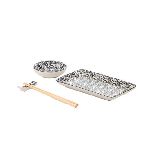 Ladelle Nara Fan Ceramic Serving Set Japanese Style Utensils Assorted