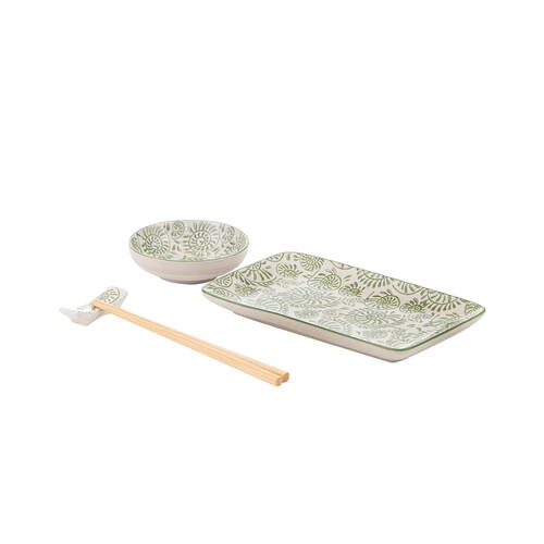 Ladelle Nara Leaf Ceramic Serving Set Japanese Style Utensils Assorted