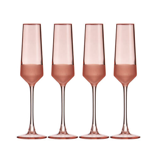4pc Ladelle Panama Champagne Flute Glass Stemware Set Beverage Glassware Coral 