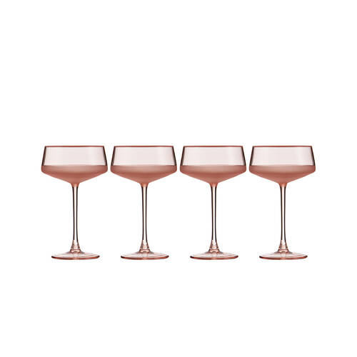 4pc Ladelle Panama Classic Coupe Cocktail Stemmed Glasses Reusable Coral 