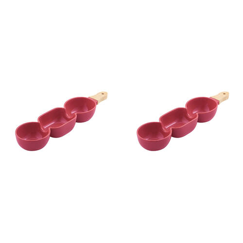 2PK Ladelle Alto Serve & Share Burgundy 3 Part Stick Snack Serving Platter w/ Handle