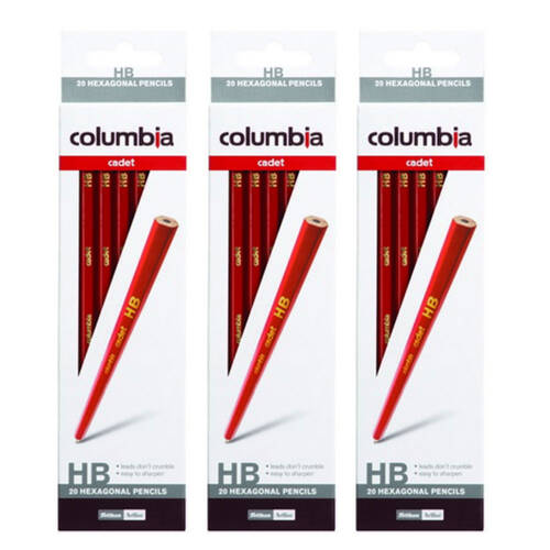 3x 20pc Columbia HB Hexagonal Pencils