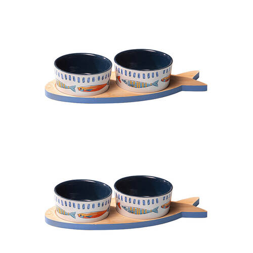 2x 3pc Ladelle Capri Ceramic Fish Bowl & Tray Serving Set Kitchen Serveware
