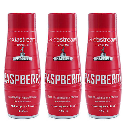 3x Sodastream Classic Raspberry 440ml Sparkling Water Syrup/Sweetened Mix