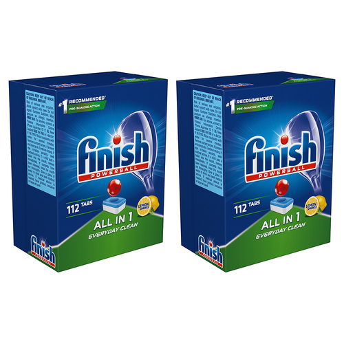 2x 112pc Finish All In 1 Everyday Clean Lemon Sparkle Dishwashing Tablets