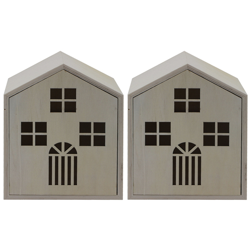 2PK Boyle Craftwood Wooden House Storage Box DIY 16x10x21cm 