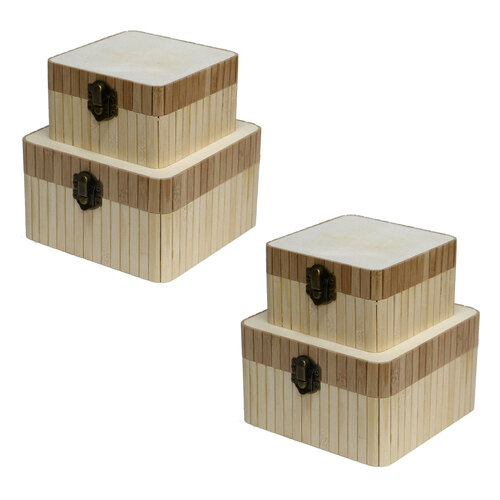 2x 2pc Boyle Craft Bamboo Square Storage Boxes w/ Catch Set