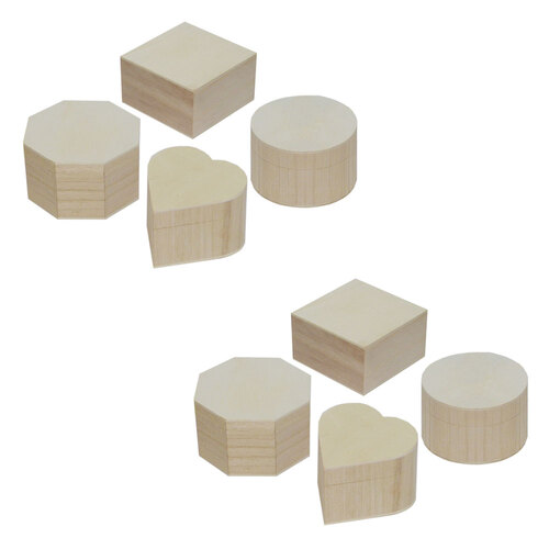 2x 4pc Boyle Craft Mini Wooden Trinket Boxes w/ Hinged Lids Set - Assorted