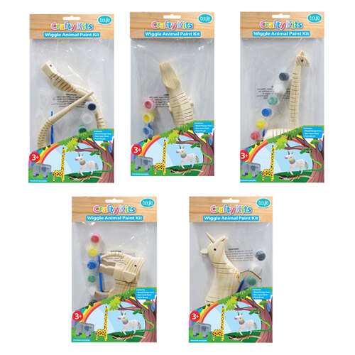 5x Crafty Kits Wooden Wiggle Animal Craft Paint Kit - Assorted