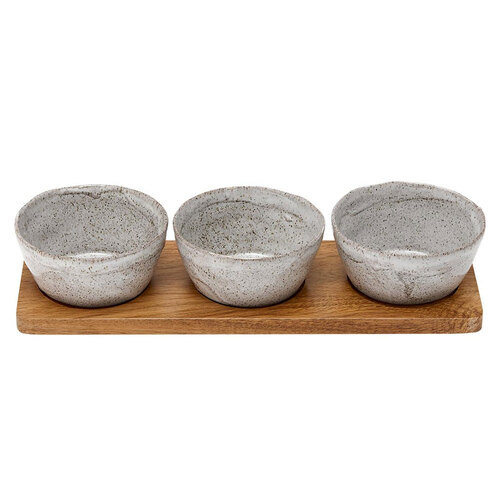 4pc Ladelle Artisan Deep Bowl Set w/ Wooden Board