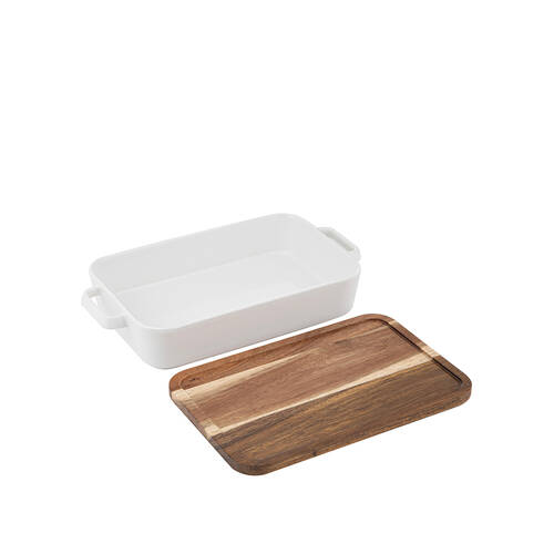 Ladelle Alto Oven To Table Wood Baking Dish w/ Lid/Trivet Medium Heat Resistant