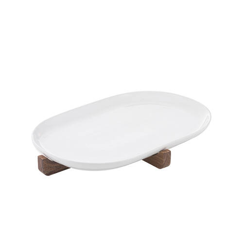 Ladelle Alto Oven To Table Wood Oval Dish Serving Tool w/ Trivet Assorted