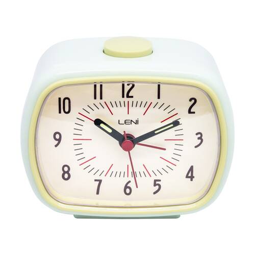 Leni Retro-Inspired Analogue Bedside/Desk Alarm Clock 9x11x6cm Hint of Mint