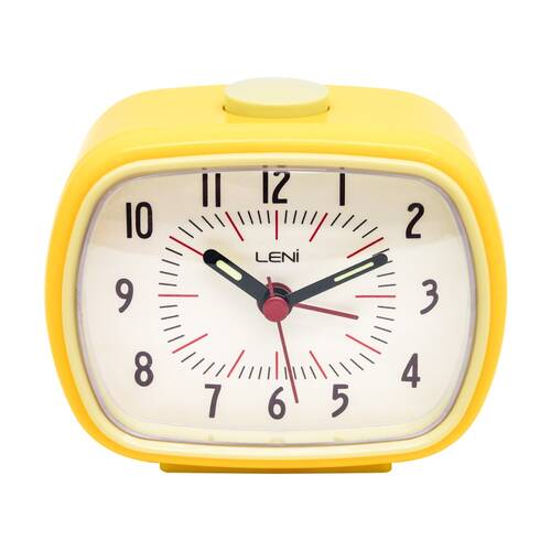 Leni Retro-Inspired Analogue Bedside Table/Desk Alarm Clock 9x11x6cm Lemon
