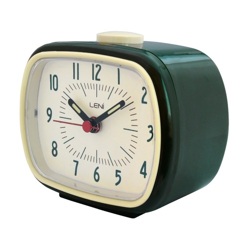 Leni Retro Glow in the Dark Round Alarm Clock Home/Room Decor Olive Green