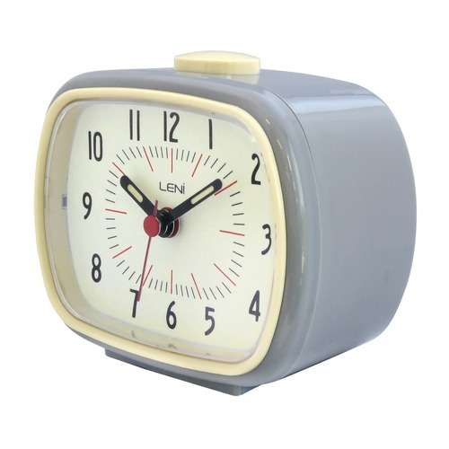Leni Retro Glow in the Dark Round Alarm Clock Home/Room Decor Slate Grey