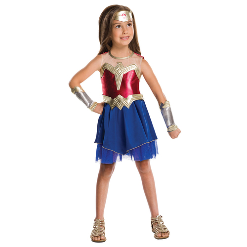 DC Comics Wonder Woman Movie Dress/Tiara/Gauntlets Costume Kids Size 9-10y