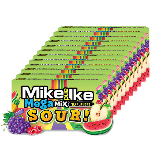 12PK Mike & Ike 141g Mega Mix 10 Sour Fruit Flavoured Chewy Candy
