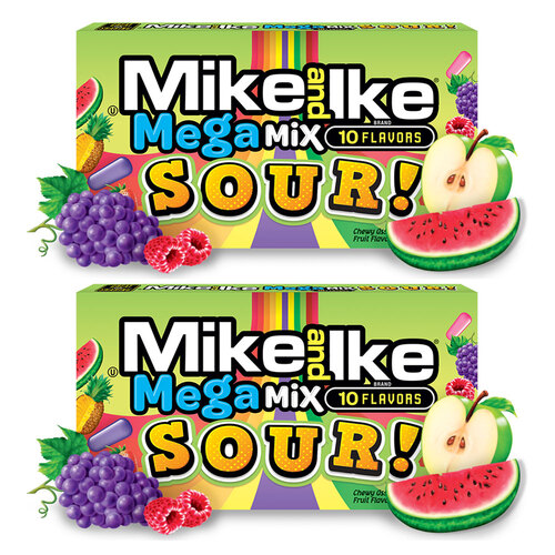 2PK Mike & Ike 141g Mega Mix 10 Sour Fruit Flavoured Chewy Candy