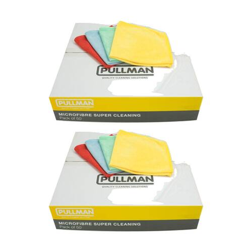 2x 50pc Pullman Microfibre Cleaning Cloths Colour-Coded 40 x 40cm
